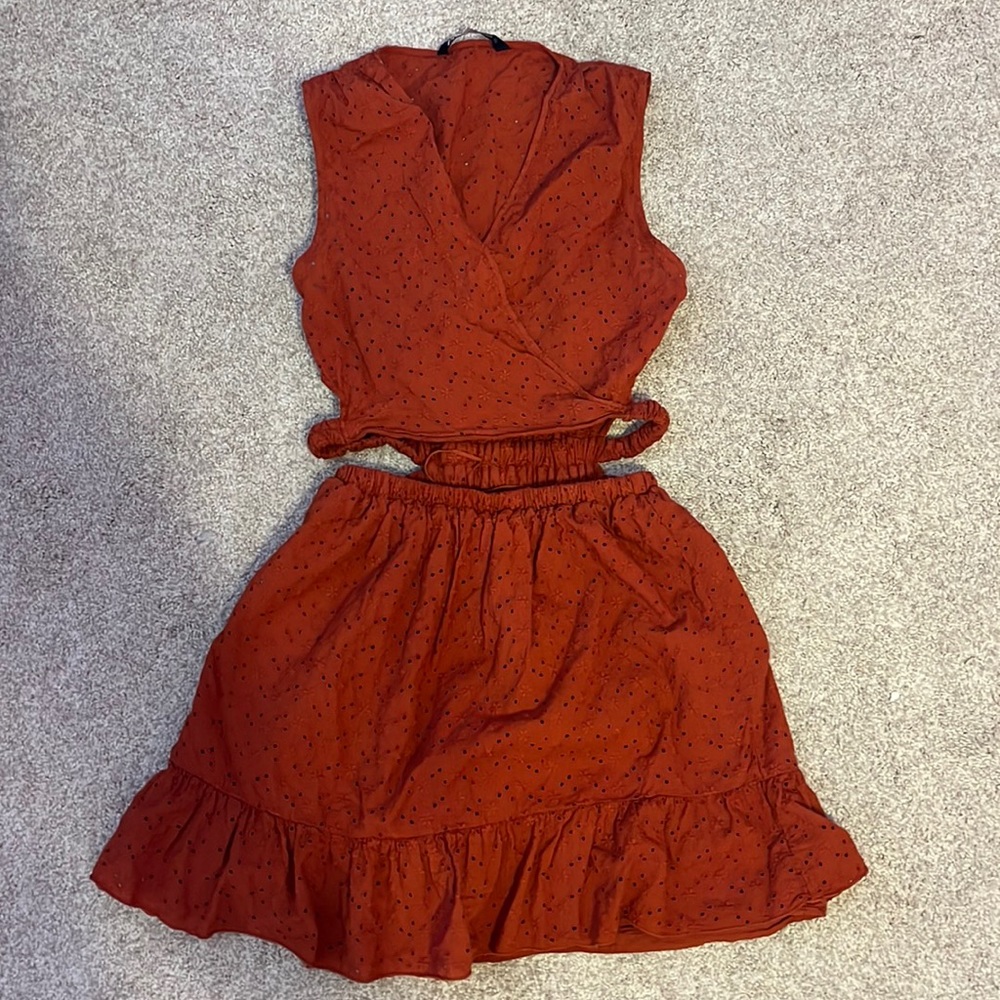 Zara dusty orange flowered cut out dress